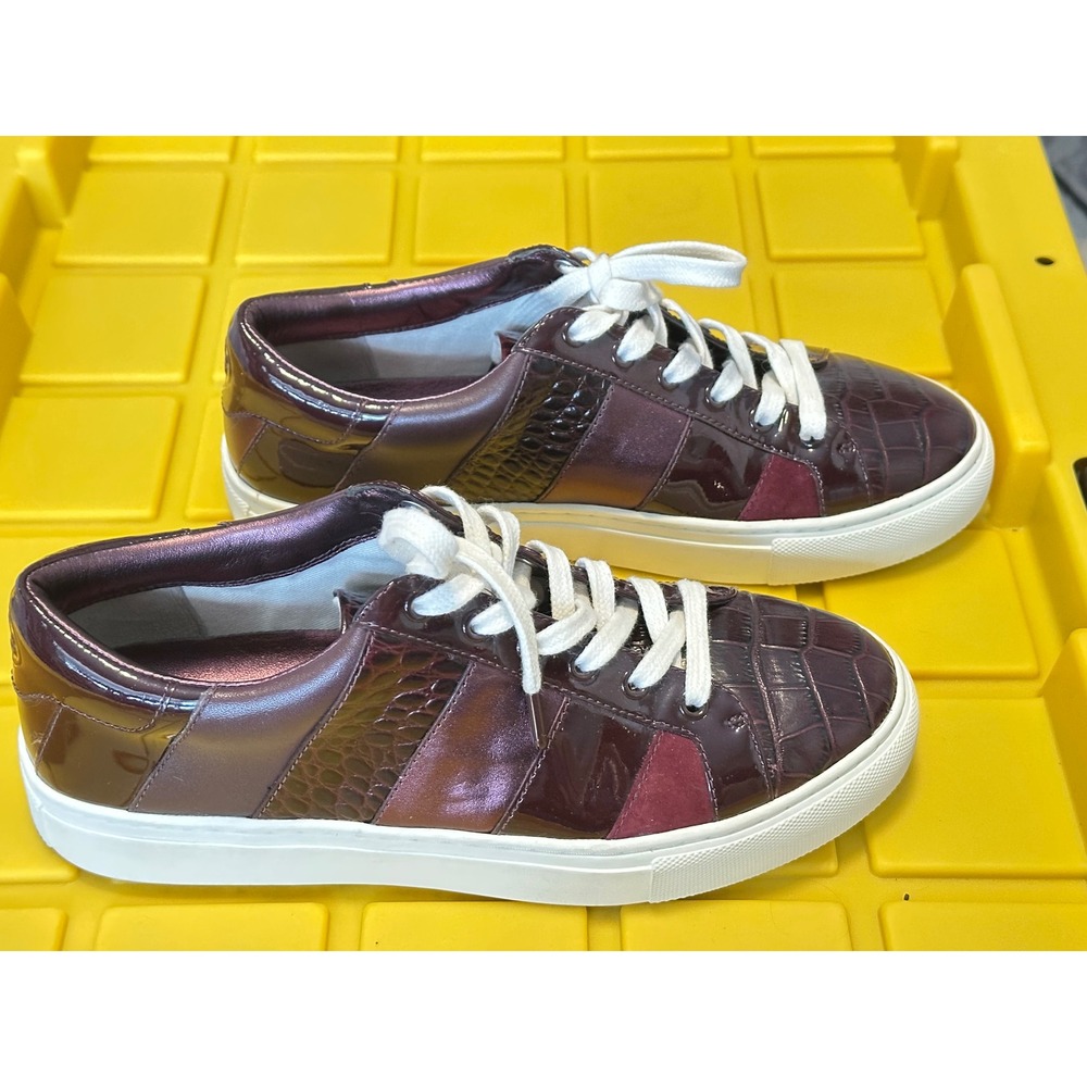 Tory Burch Howell Court Sneakers Burgundy Croc Patent Leather Multi Colorblock - Picture 14 of 16